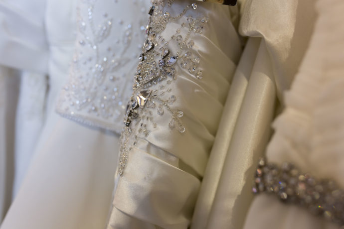 Wedding dress details in Cheadle Bridal shop