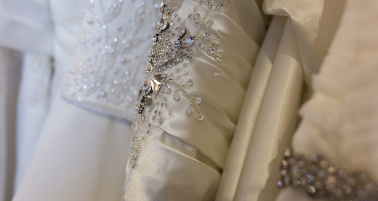 Wedding dress details in Cheadle Bridal shop