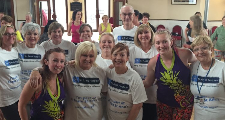 Zumbathon Photo - Staff from St Ann's Hospice with Zumba instructors Rebecca Luby (front left) and sister Gabby