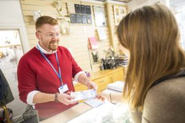 Staff and customer in ladybarn shop